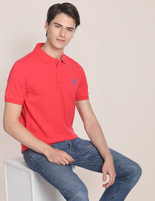 U S Polo Assn Ribbed Collar Solid Polo Shirt