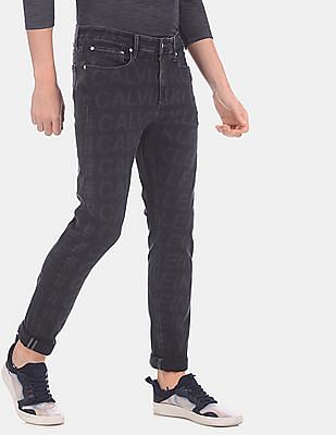 Calvin Klein Men Black Slim Fit All Over Print Jeans