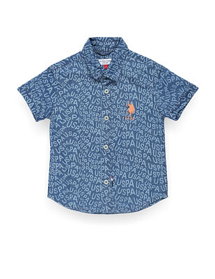 U S Polo Assn Kids Boys All Over Print Chambray Shirt