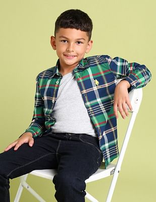 U S Polo Assn Kids Boys Regular Fit Grid Tattersall Checks Shirt