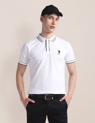 U S Polo Assn Striped Collar Stretch Polo Shirt