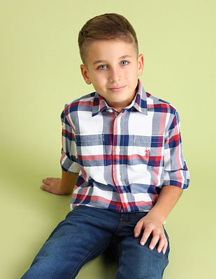 U S Polo Assn Kids Boys Regular Fit Tartan Checks Shirt