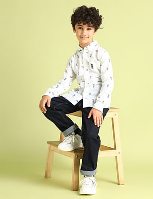 U S Polo Assn Kids Boys Regular Fit All-Over Printed Shirt