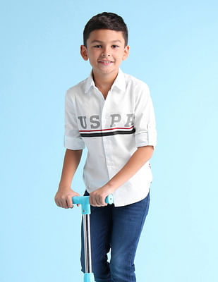 U S Polo Assn Kids Boys Regular Fit Brand Printed Shirt