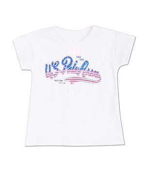 U S Polo Assn Kids Girls White Crew Neck Brand Print T-Shirt