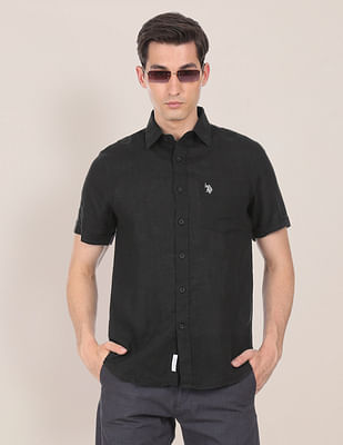 U S Polo Assn Short Sleeve Linen Solid Casual Shirt