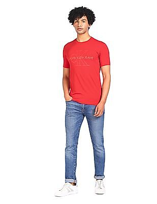 Buy Calvin Klein Men Red Crew Neck Brand Print T-Shirt
