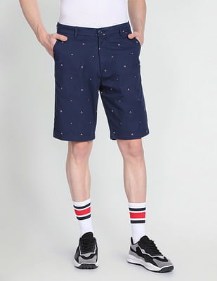 Arrow Sports Mid Rise Brand Print Twill Shorts