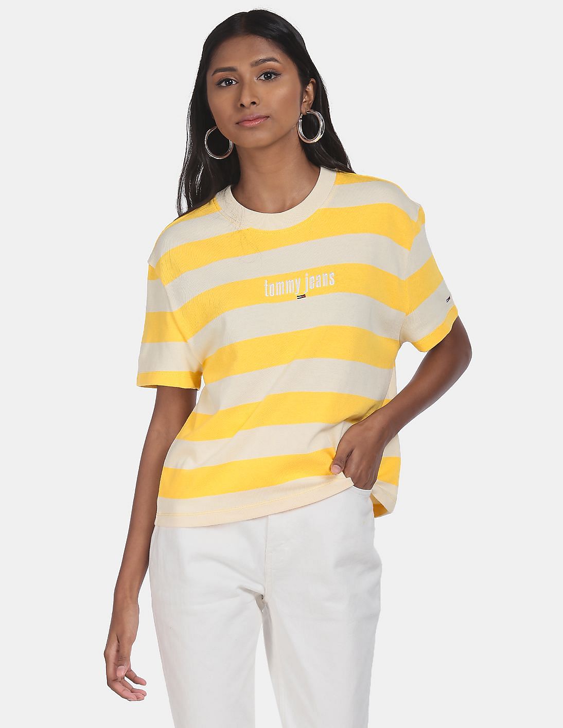 TOMMY HILFIGER - Women's basic T-shirt with logo - Light yellow -  OT-XW0XW02520ZHF