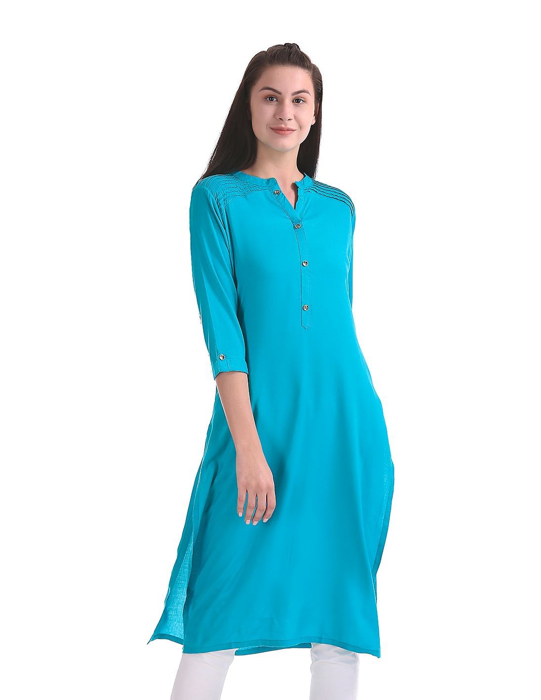 Buy Karigari Mandarin Collar Solid Kurta