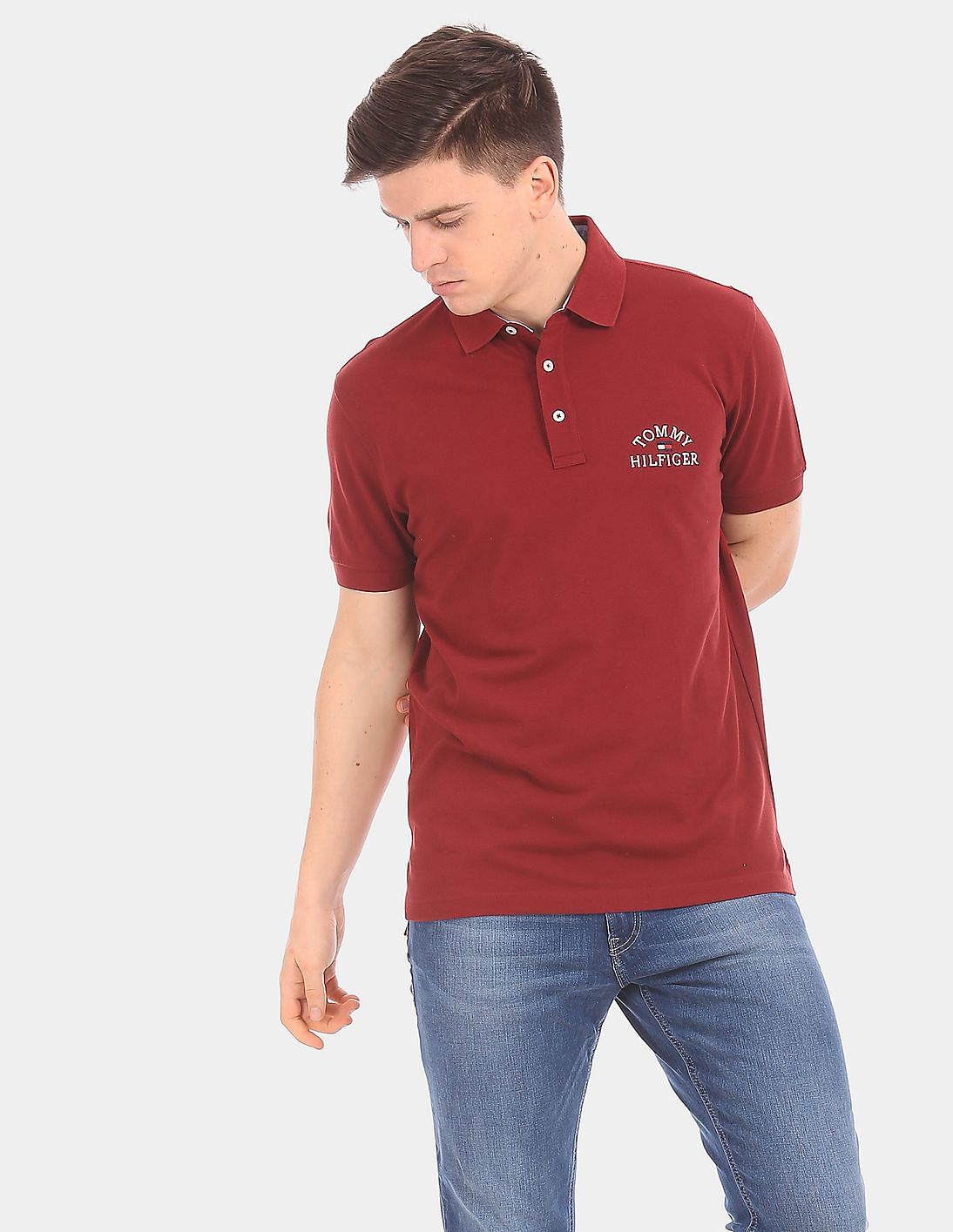 Buy Tommy Hilfiger Men Men Red Regular Fit Pique Polo Shirt - NNNOW.com