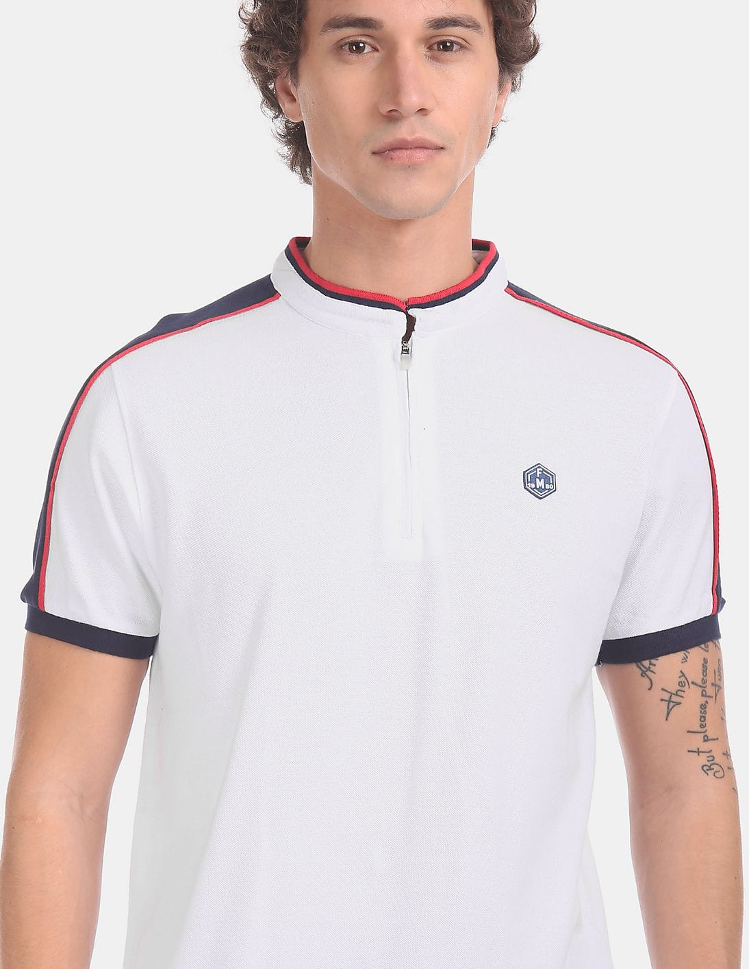 Buy Flying Machine Shoulder Panel Half Zip Polo Shirt - NNNOW.com
