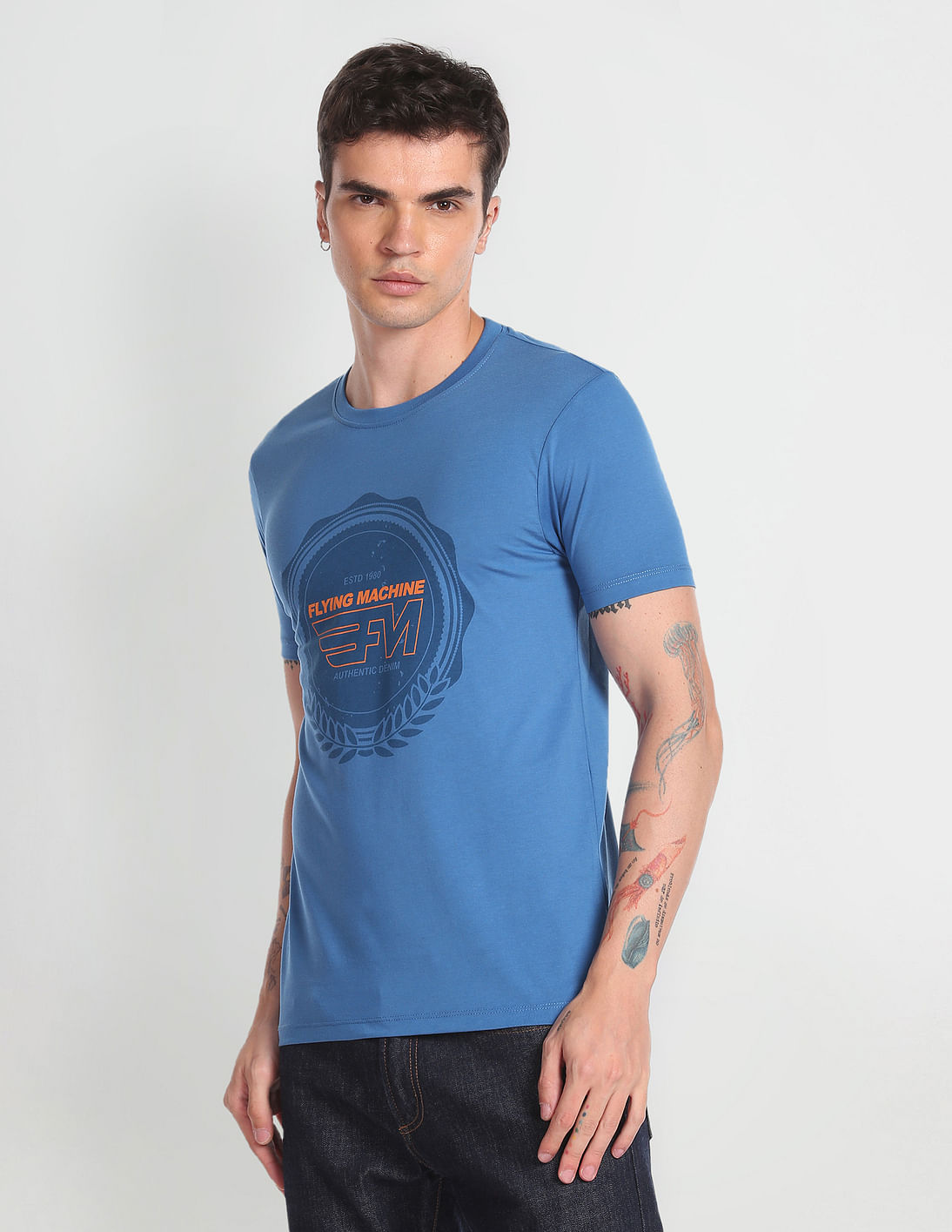 Buy Flying Machine Crew Neck Brand Print T-Shirt - NNNOW.com