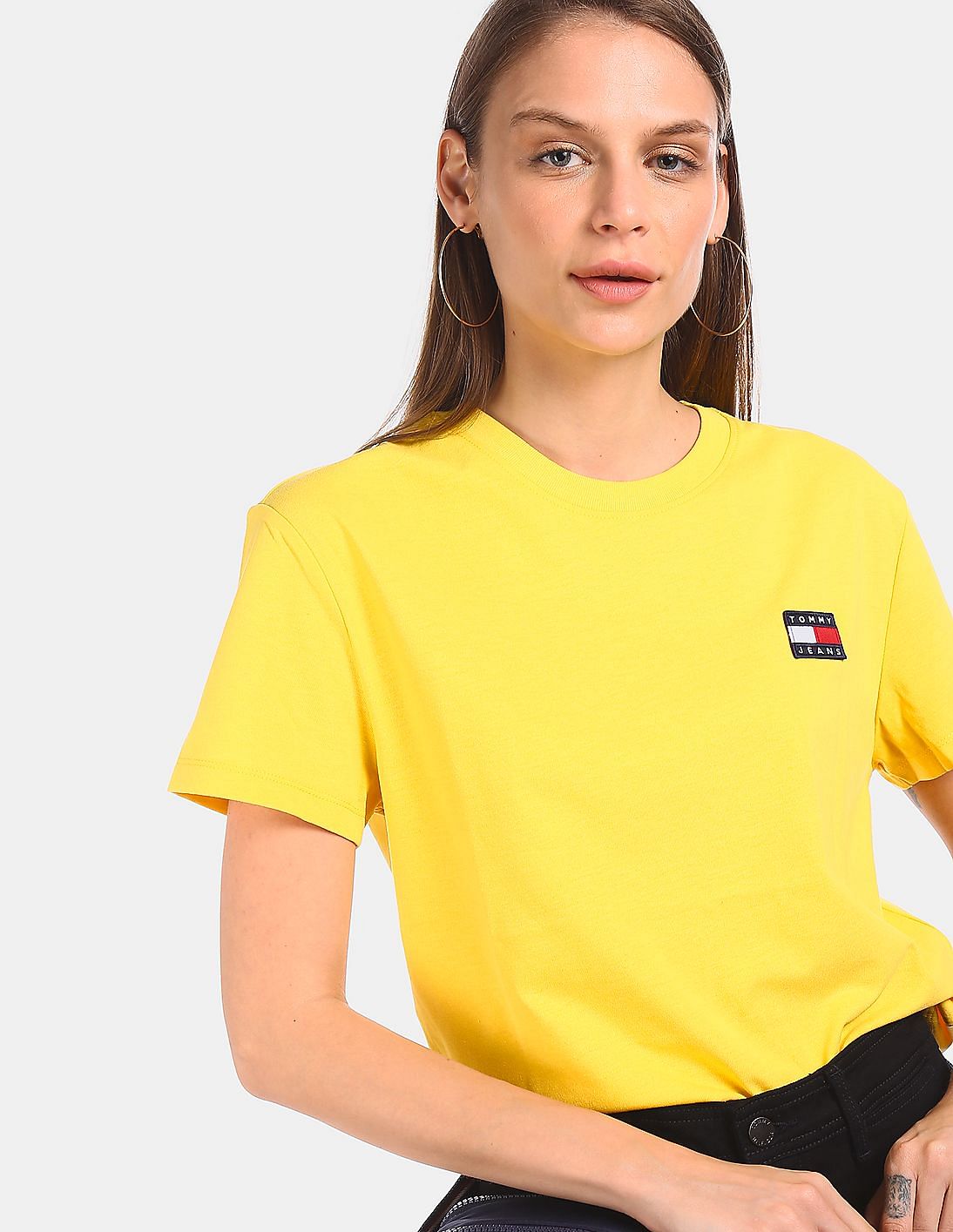 Buy Tommy Hilfiger Women Yellow Round Neck Badge T-Shirt