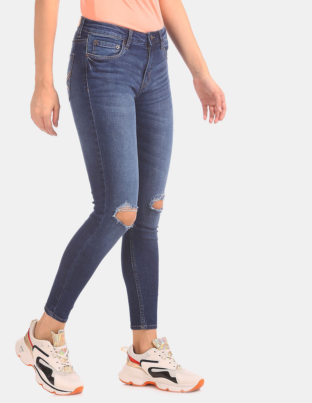 Buy Aeropostale Women Blue Slim Fit Ripped Washed Jeans - NNNOW.com