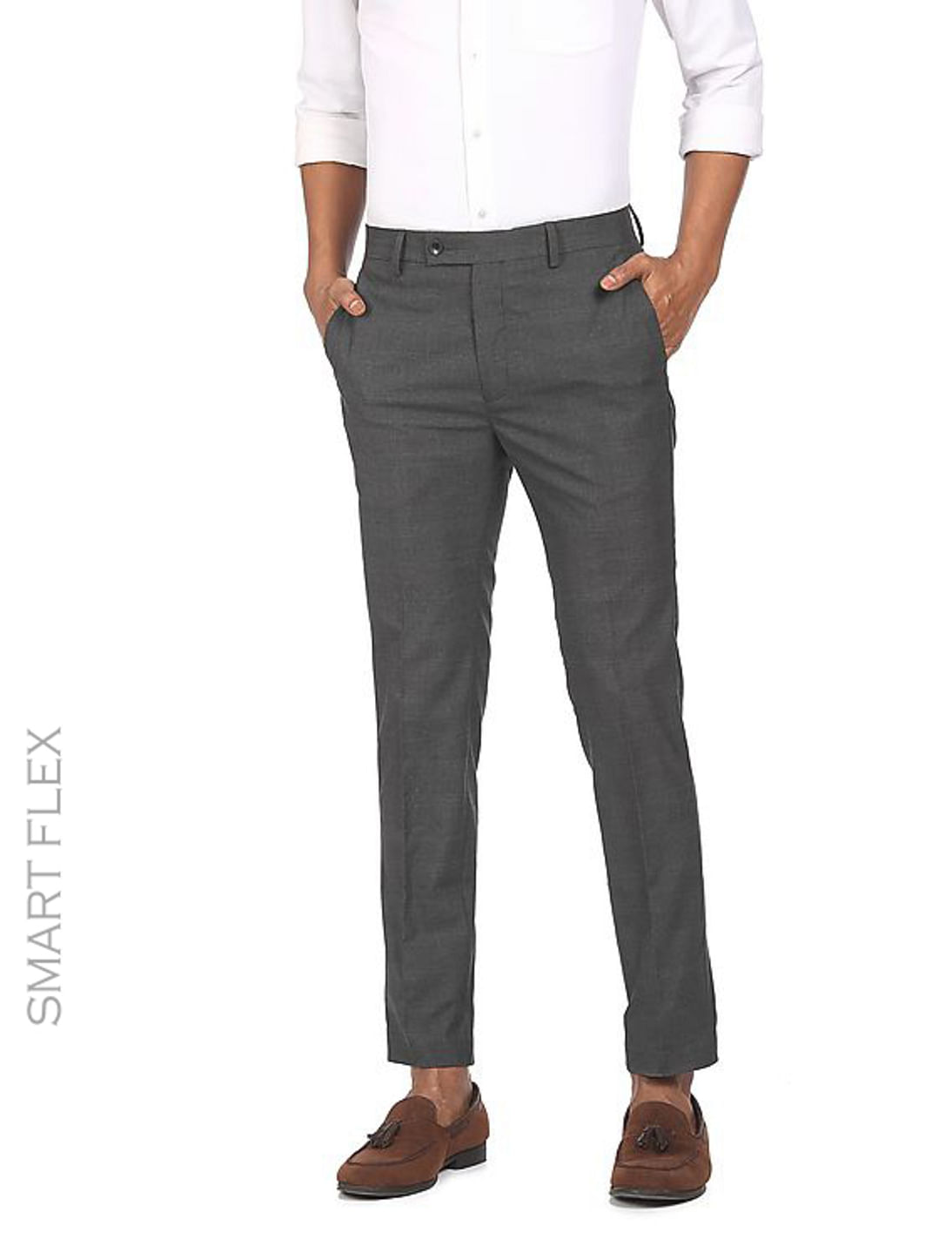 Buy Arrow Men Dark Grey Jackson Super Slim Fit Smart Flex Formal Trousers   NNNOWcom