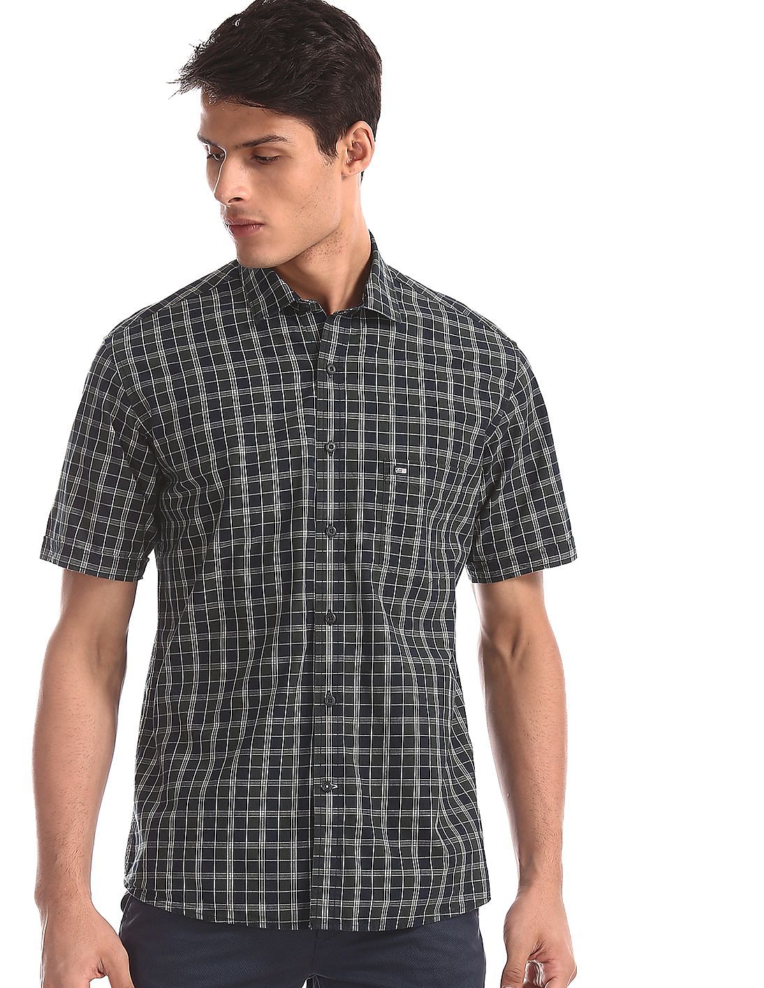 Buy Arrow Sports Semi Cutaway Collar Check Shirt - NNNOW.com