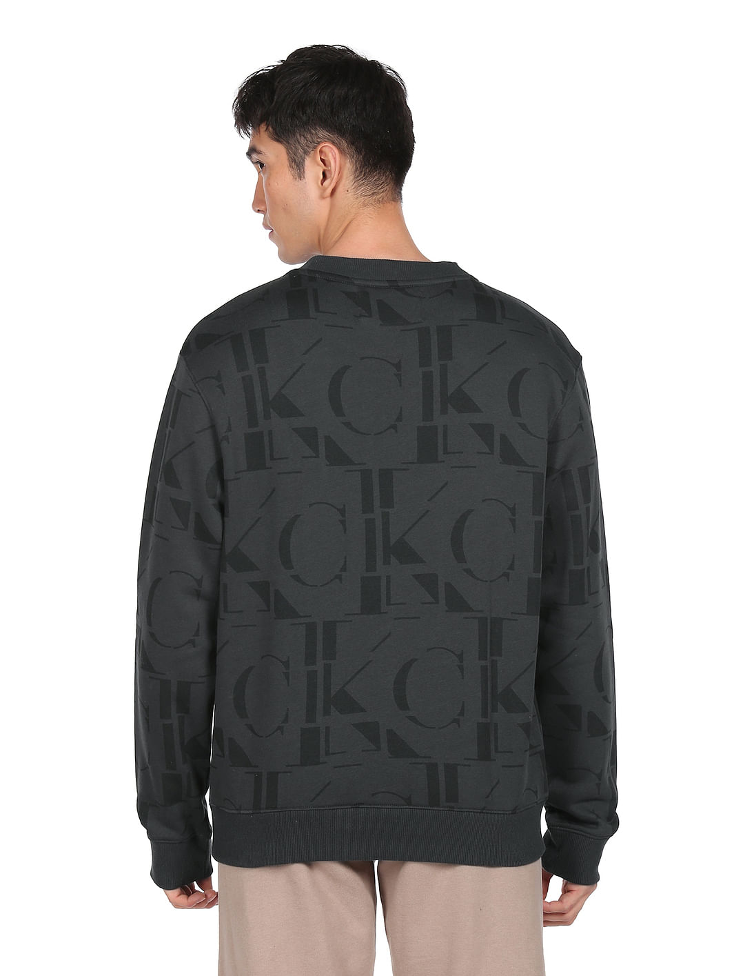 Buy Calvin Klein Jeans Men Black Crew Neck All-Over Printed Logo Sweatshirt  - NNNOW.com