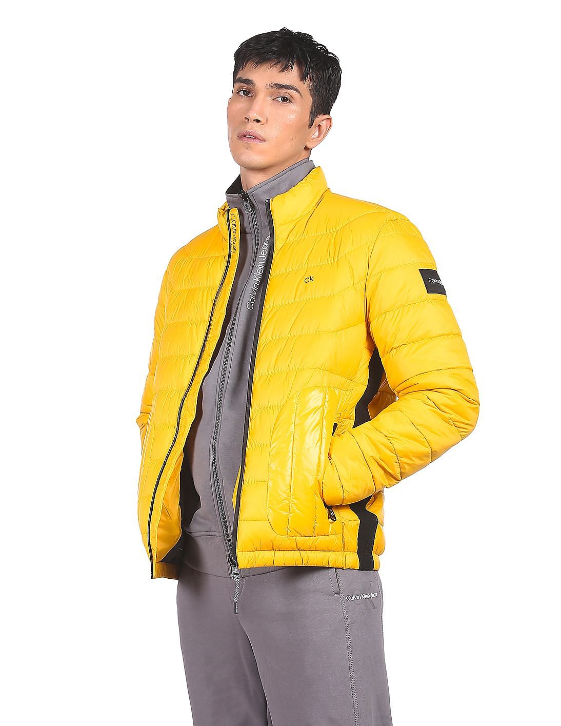 Buy Calvin Klein Men Yellow Stand Neck Recycled Nylon Jacket 