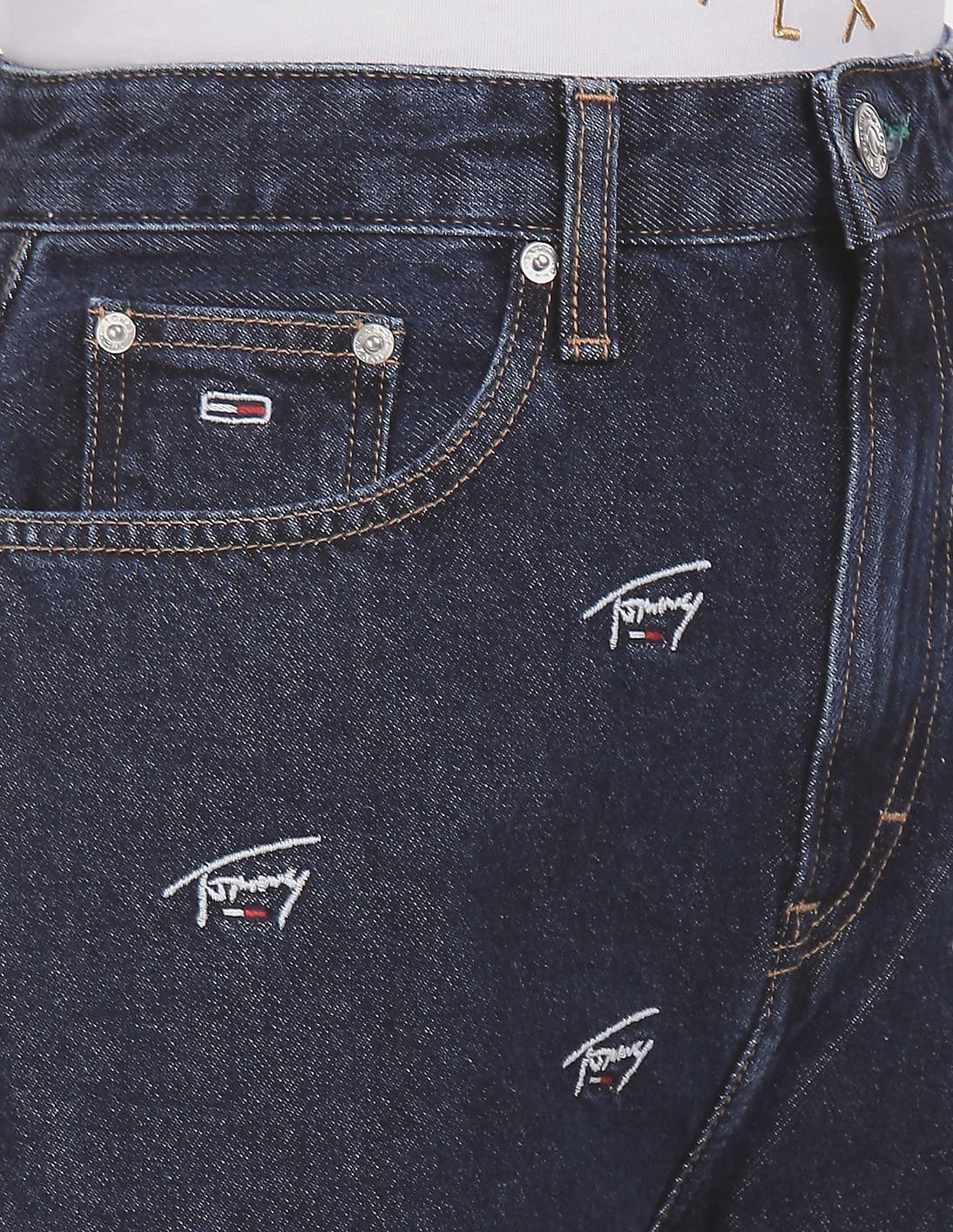 Buy Tommy Hilfiger Women Dark Blue Tapered Logo Embroidered Mom Jeans | Stretchhosen