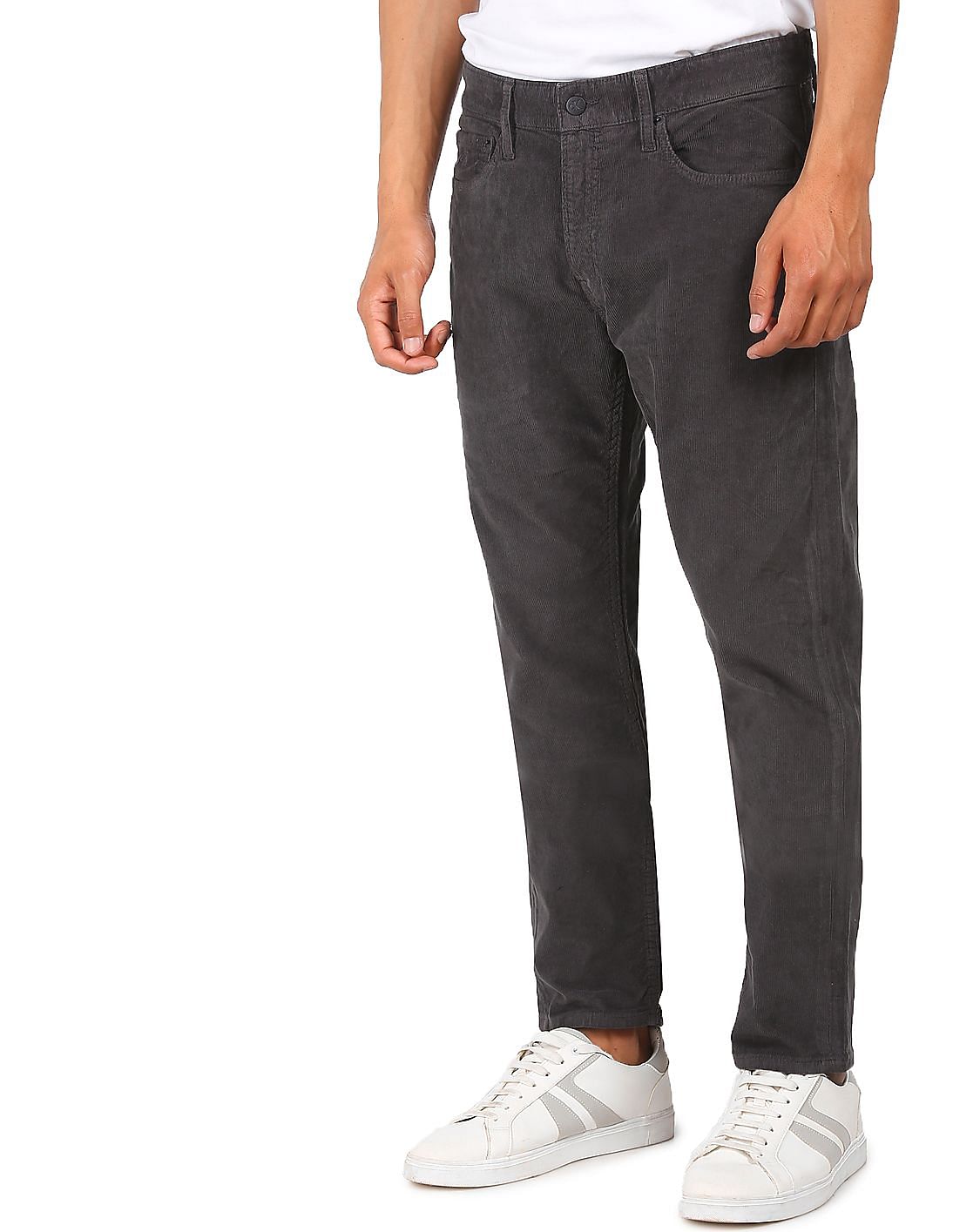Buy Calvin Klein Men Dark Grey Mid Rise Corduroy Pants 