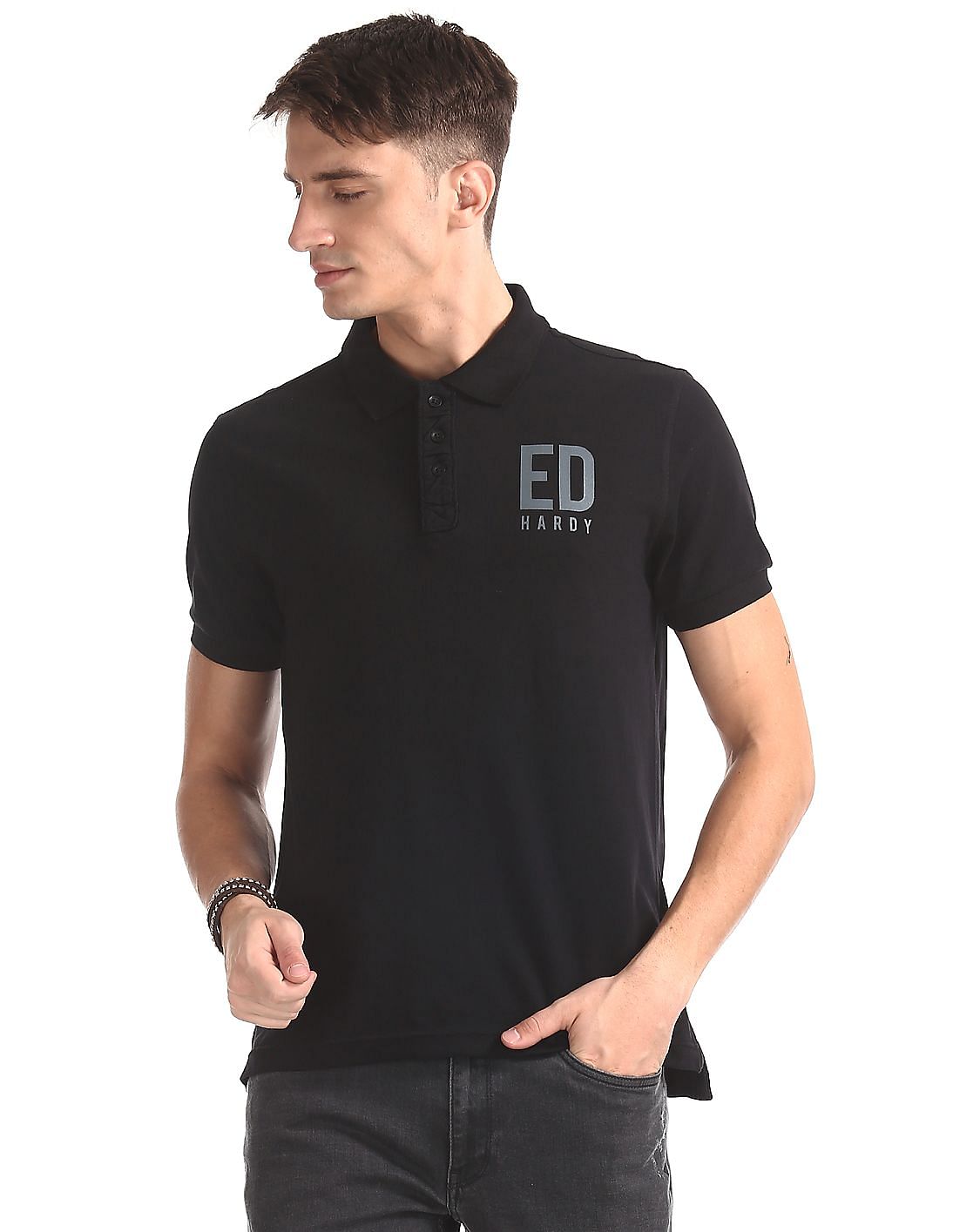 Ed Hardy Men Casual Wear Embellished T-Shirt, KNOCKOUT, Grey