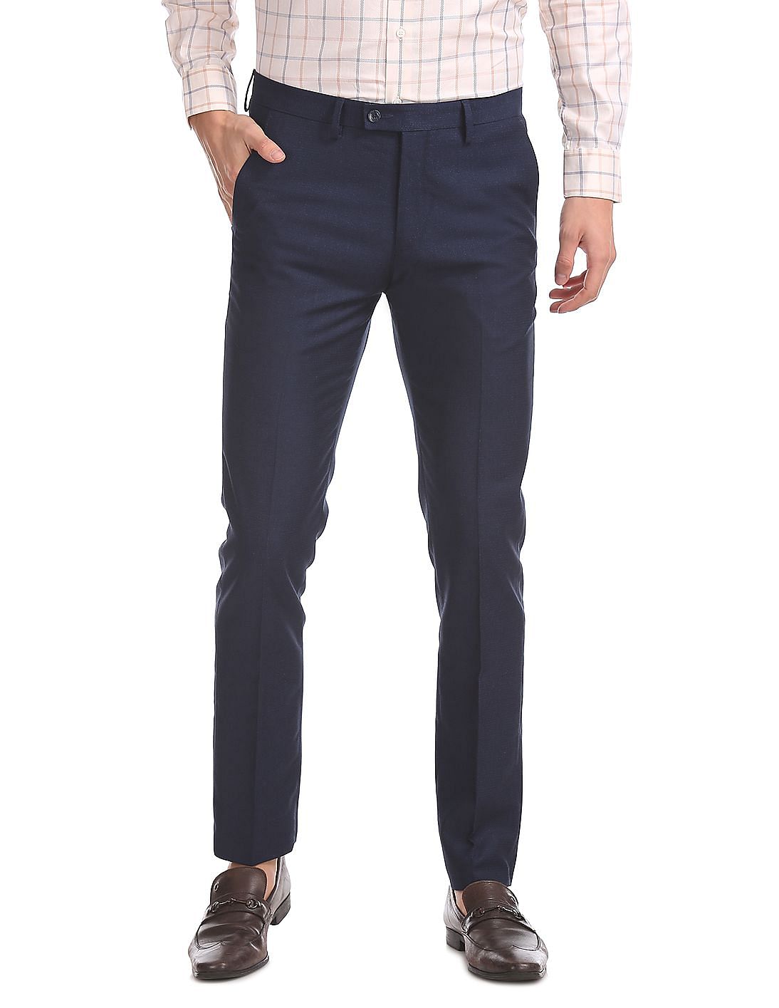Buy Men Super Slim Fit Flat Front Trousers online at NNNOW.com
