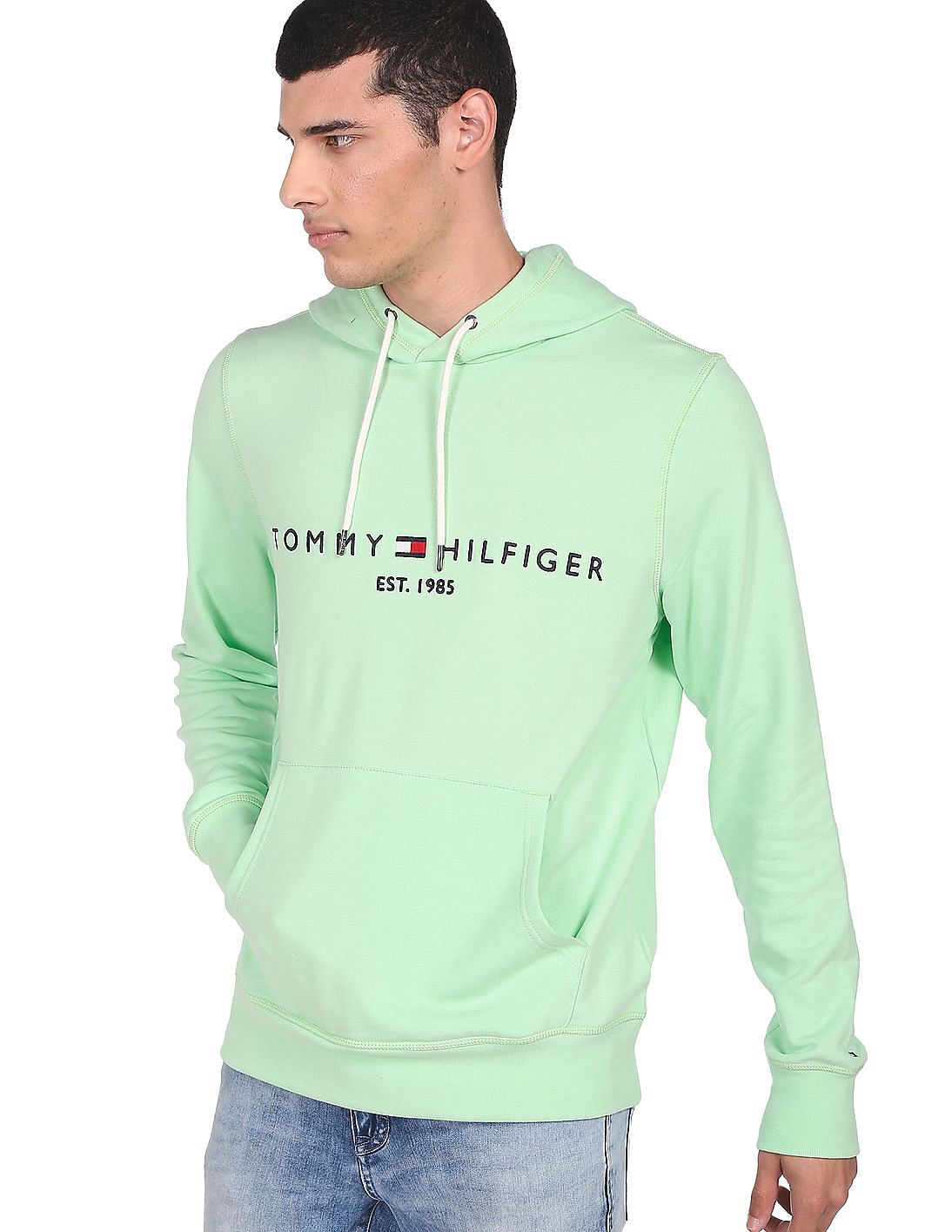 Buy Tommy Embroidered Sweatshirt Green Hooded Men Hilfiger Logo