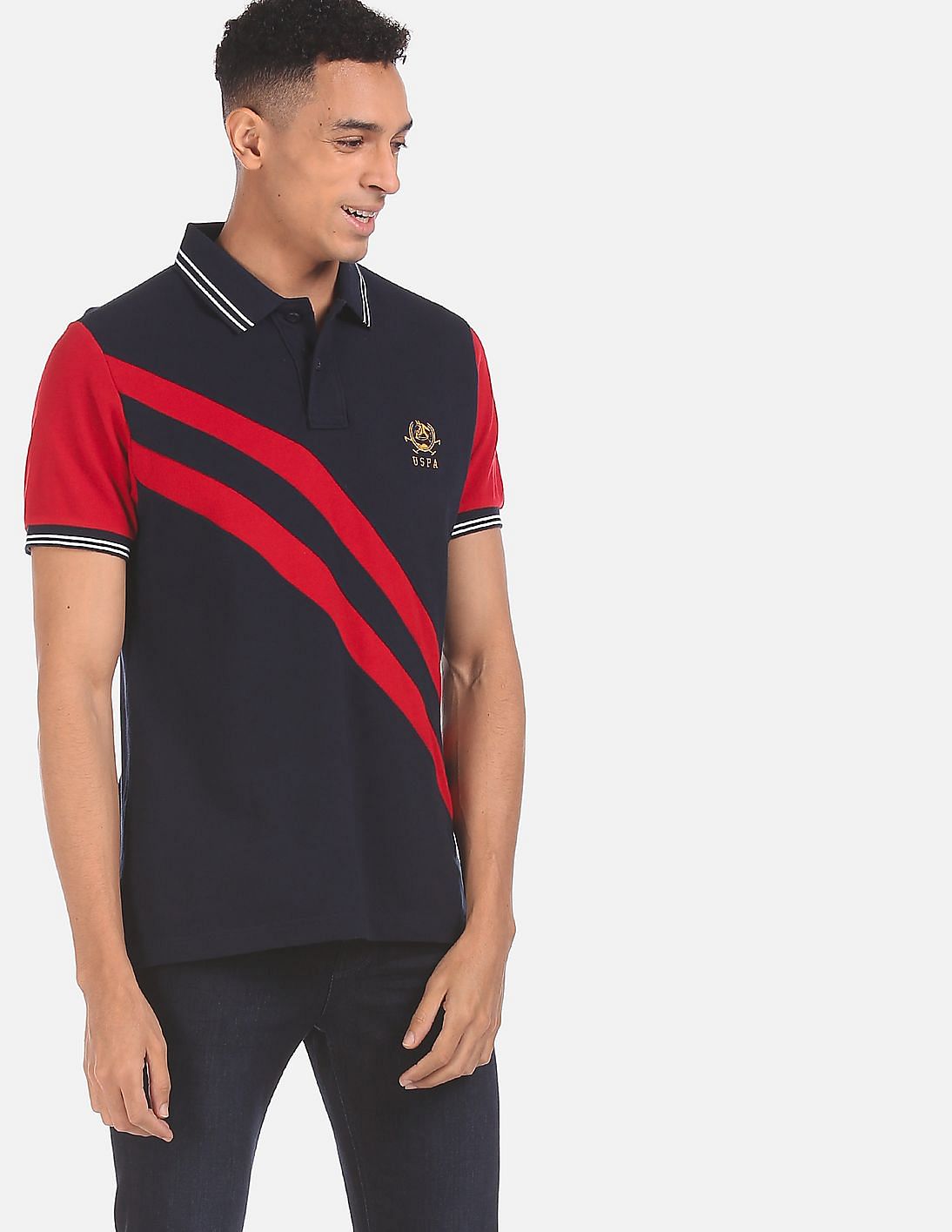 Buy U.S. Polo Assn. Men Navy And Red Front Stripe Tipped Polo Shirt ...