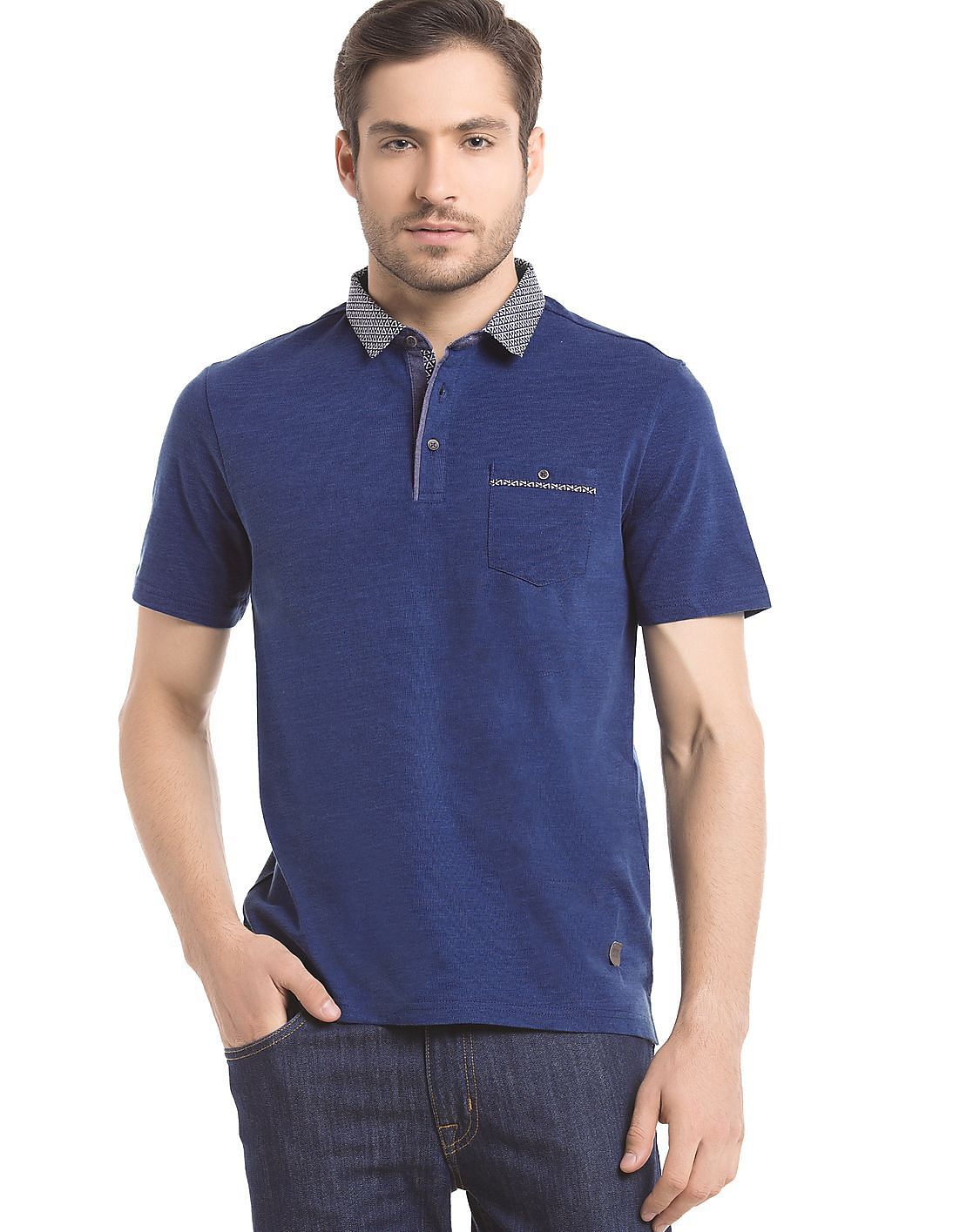 Buy True Blue Men Printed Collar Regular Fit Polo Shirt - NNNOW.com