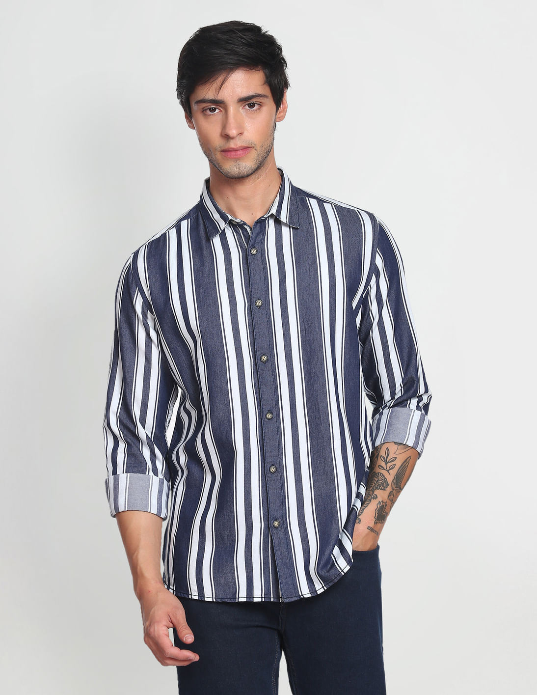 Buy Flying Machine Vertical Stripe Twill Shirt - NNNOW.com