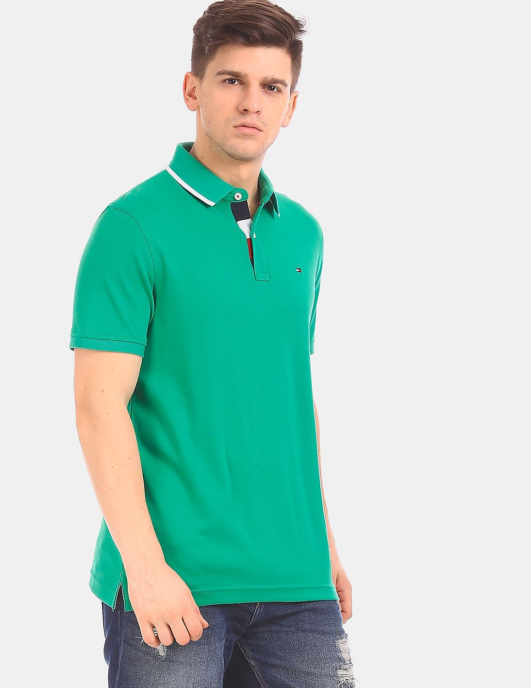 Buy Tommy Hilfiger Men Men Green Regular Fit Tipped Polo Shirt - NNNOW.com
