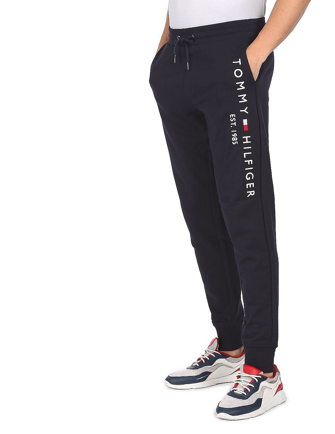 Buy Tommy Hilfiger Men Navy Mid Rise Embroidered Logo Sweatpants ...