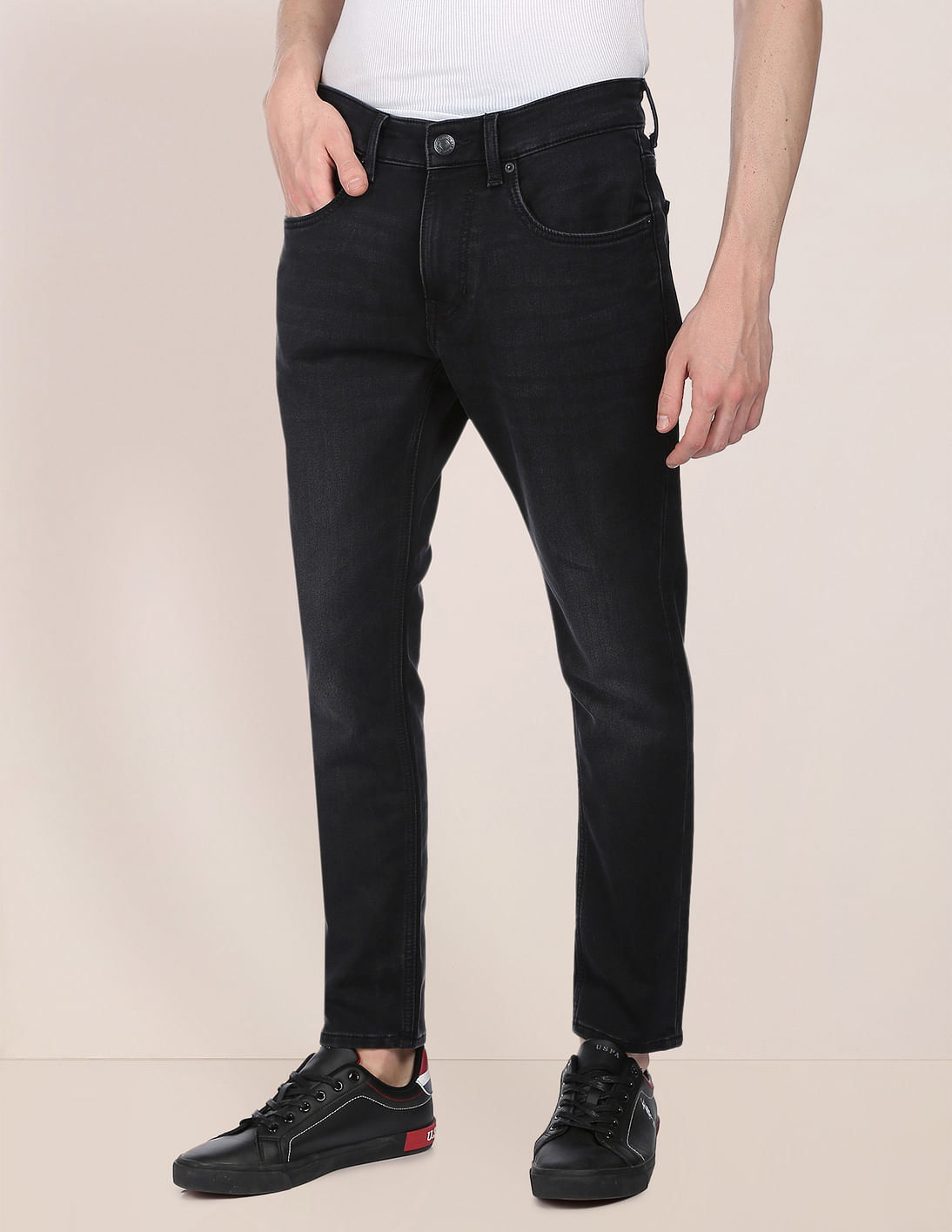Buy U.S. Polo Assn. Denim Co. Henry Tapered Cropped Fit Black Jeans ...