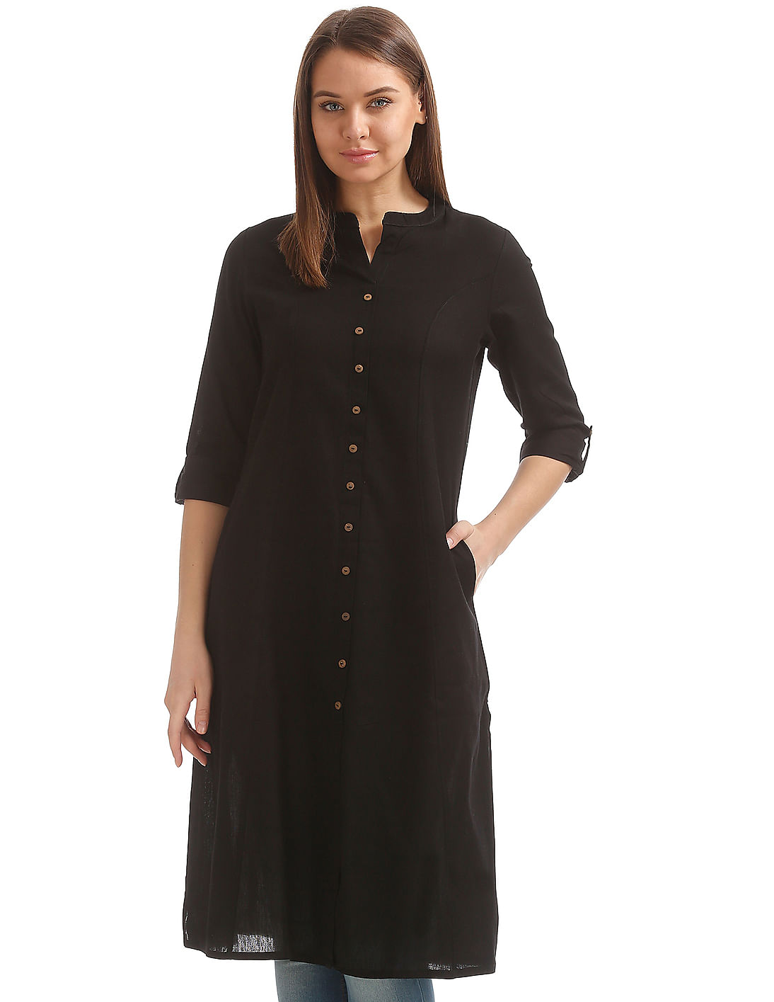 Buy Anahi Mandarin Collar Cotton Kurta - NNNOW.com