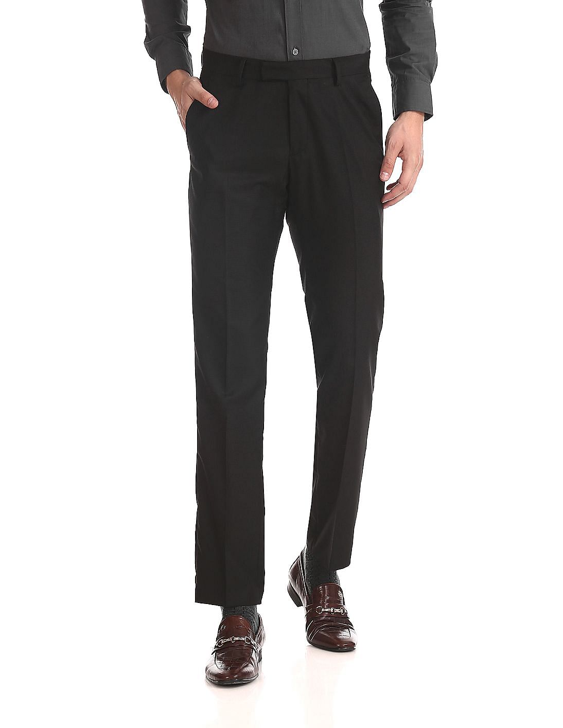 Buy Men Tailored Regular Fit Patterned Trousers online at NNNOW.com