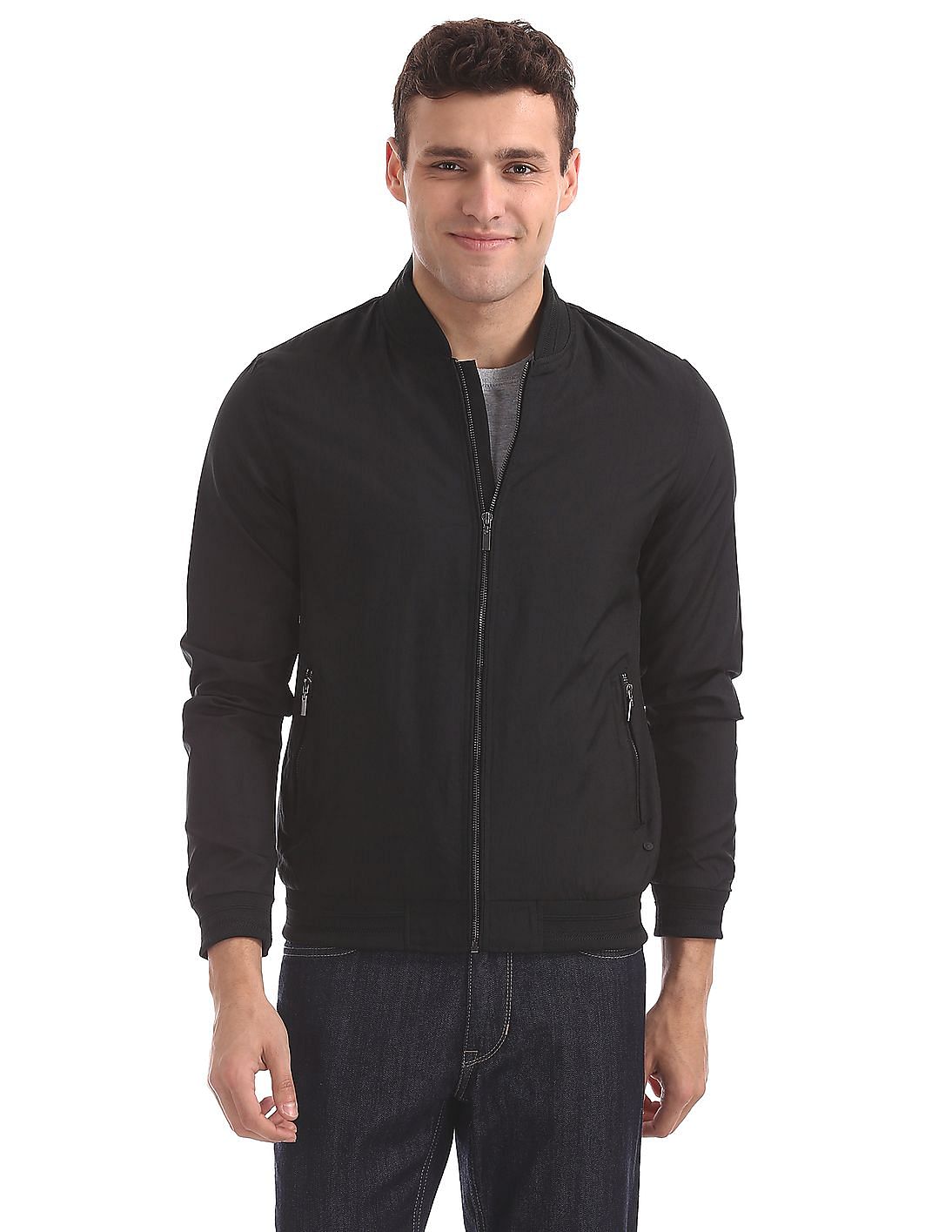 Buy Arrow Newyork Zip Up Solid Bomber Jacket - NNNOW.com