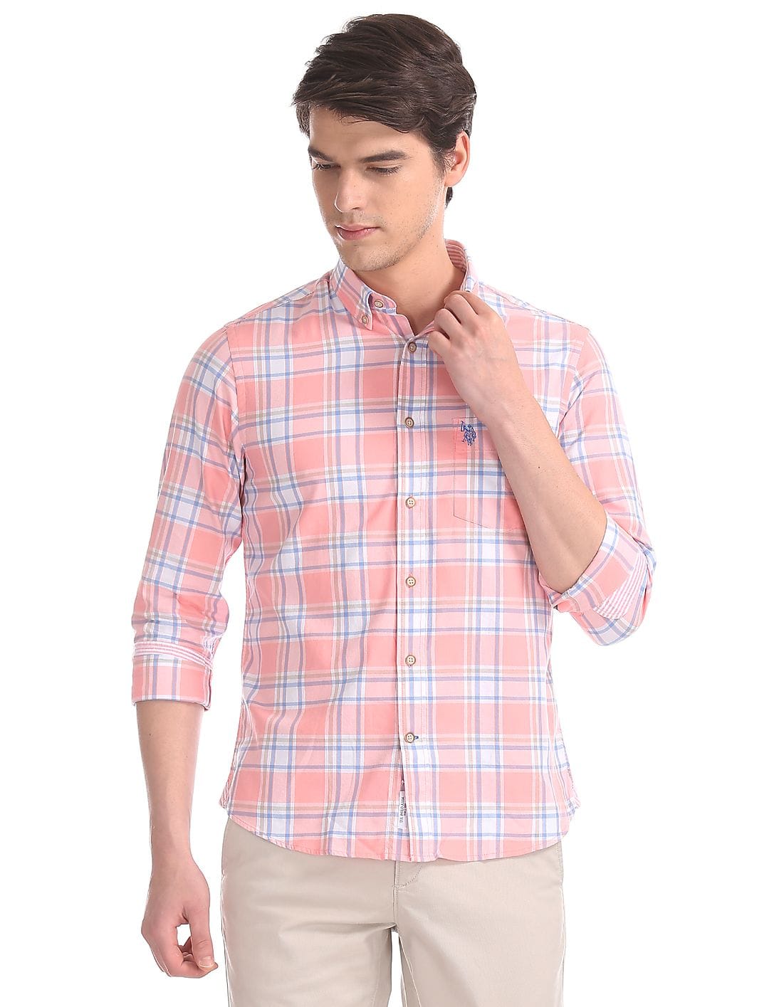 Buy Men Pink Tailored Regular Fit Check 