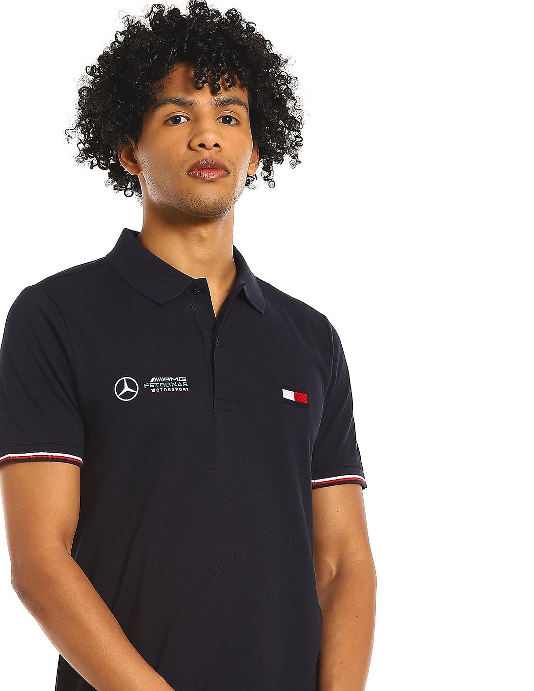 Buy Tommy Hilfiger Men Navy Slim Fit Mercedes Benz Logo Polo Shirt ...