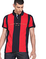 Tommy Hilfiger Men Navy And Red Caldwell Pure Cotton Vertical Stripe Polo Shirt
