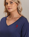 U.S. Polo Assn. Women V-Neck Long Sleeve Solid Top