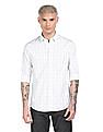 Calvin Klein Men White Spread Collar Check Casual Shirt