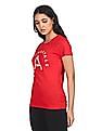 Aeropostale Women Red Ribbed Neck Brand Print T-Shirt