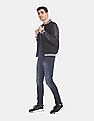 Calvin Klein Men Black Long Sleeve Mix Media Varsity Leather Jacket