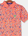 U.S. Polo Assn. Kids Boys Orange Leaf Print Pique Polo Shirt