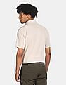 USPA Tailored Men Beige Short Sleeve Solid Formal Shirt