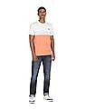 Aeropostale Men White And Peach Cotton Colour Block T-Shirt