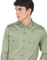 Flying Machine Solid Spread Collar Cotton Shirt
