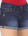 Aeropostale Women Dark Blue Low Rise Dark Washed Distressed Denim Shorts