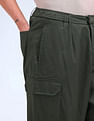 Flying Machine Solid Loose Fit Pleated Cargos